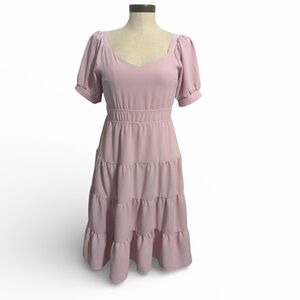 Monteau Lavender Tired Midi Dress Cottagecore Feminine Milkmaid Size Small Fairy